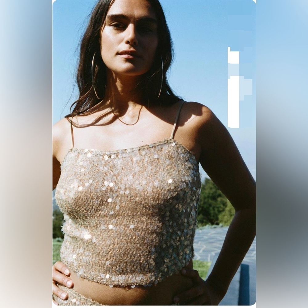 ❤️BNWOT Zara Sparkling Gold sequins Camisole size L